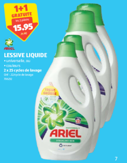 Aldi - Lessive Ariel Liquide (couleurs ou universelle) 2 pour le prix de 1 - RADIN.ch échantillon concours gratuit suisse bons plans